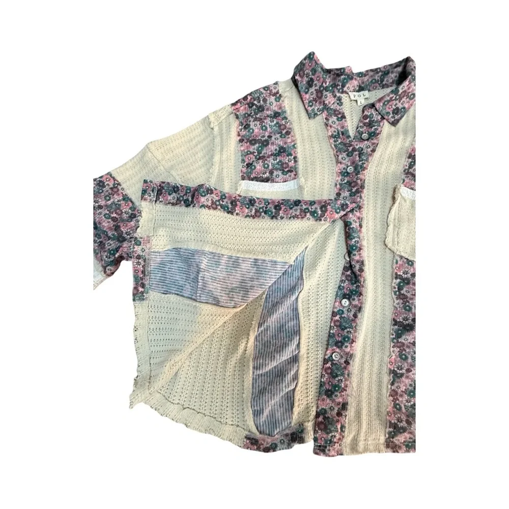 POL Floral Knit Shirt with Pink and Cream Accents - Picture 12 of 16
